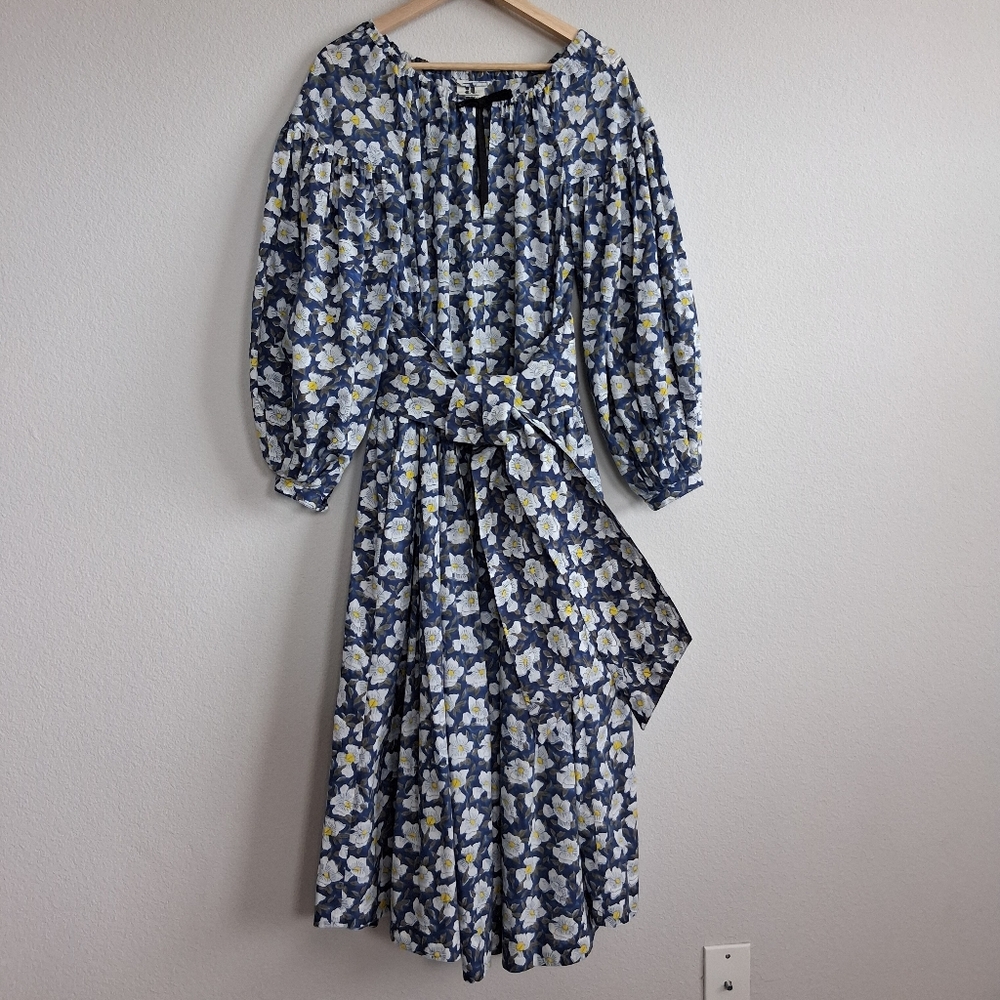 Aish Floral Block Print Balloon Sleeve Cotton Belted Maxi Dress - Picture 15 of 15